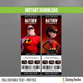 The Incredibles Birthday Ticket Invitations